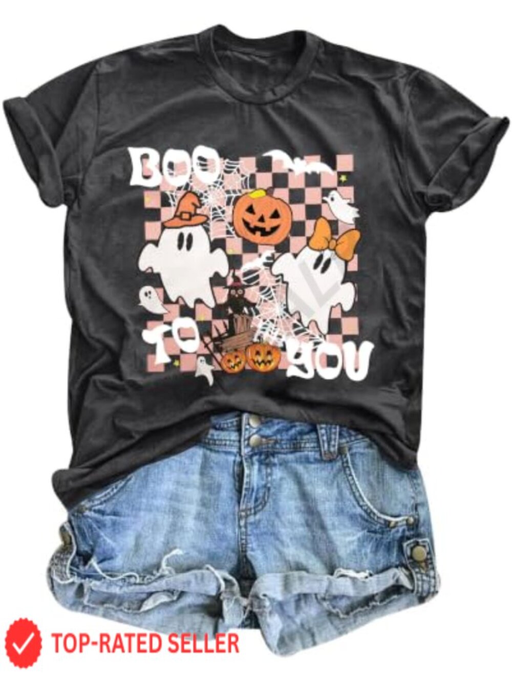 Women's Halloween Ghost Graphic Tee Short Sleeve Crew Neck Fall Top